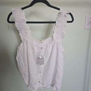 eesome White Ruffle-Strap Button Front Tank